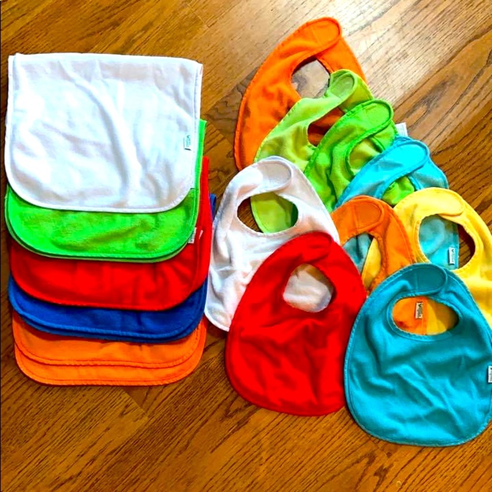 Green sprouts lined Bibs and Burp Clothes